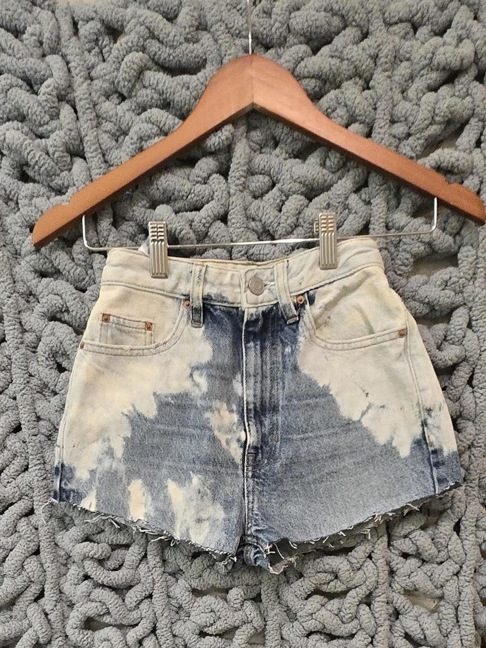 PacSun Light Blue and White Tie-Dye High-Waist Denim Shorts